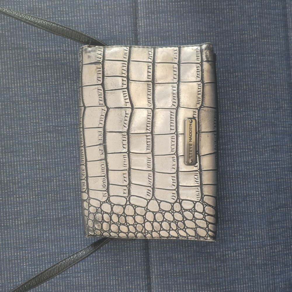 Steve Madden Croc-Embossed Shoulder Bag in Silver and Black